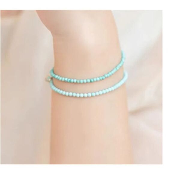Turquoise Mini Glass Bead bracelet sz. 6" - Picture 1 of 9